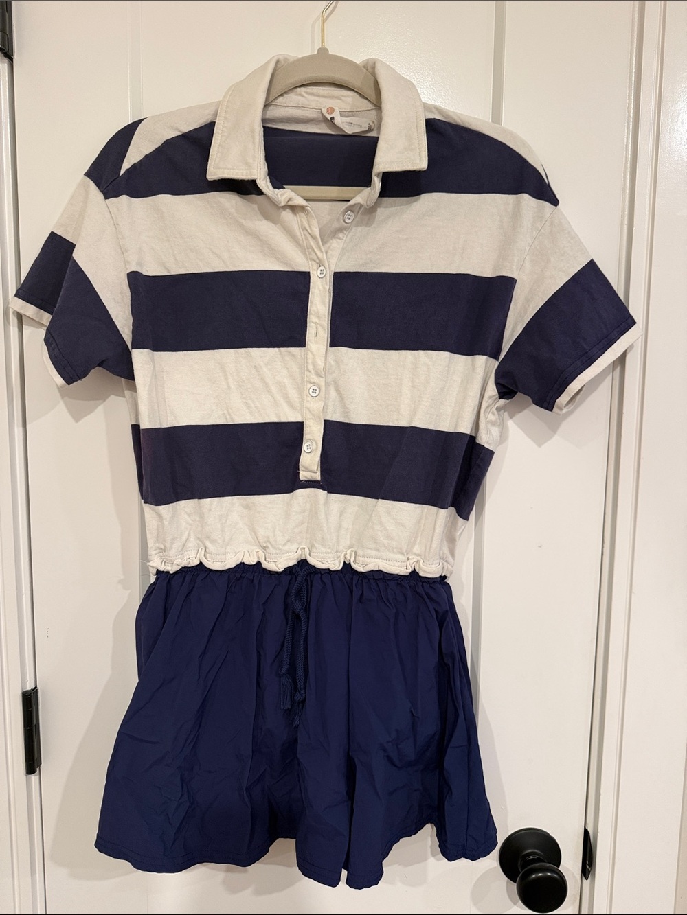 Daily Practice by Anthropologie Short Sleeve Ember Romper Striped Polo Navy - Picture 5 of 9